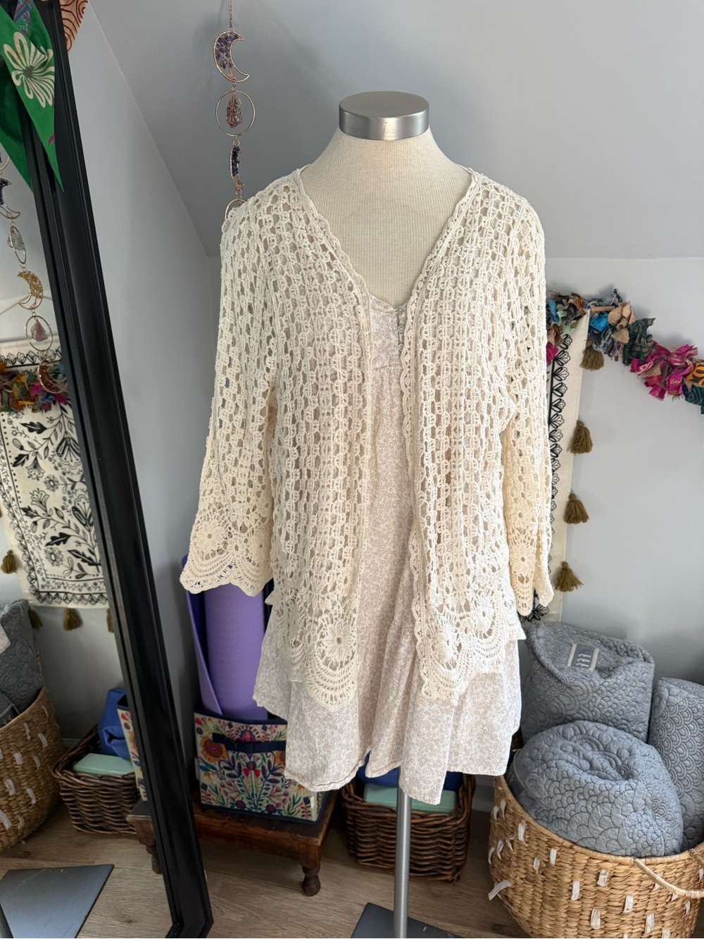 ADORA Cream Crochet Openwork Cardigan